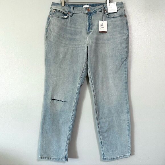 LC Lauren Conrad women’s 16 Mid Rise slim Boyfriend jeans light blue rip at knee - Picture 10 of 10